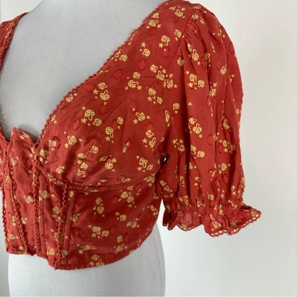 Urban Outfitters Daniella Corset Cropped Top Mushroom Print Size Medium - Picture 4 of 7